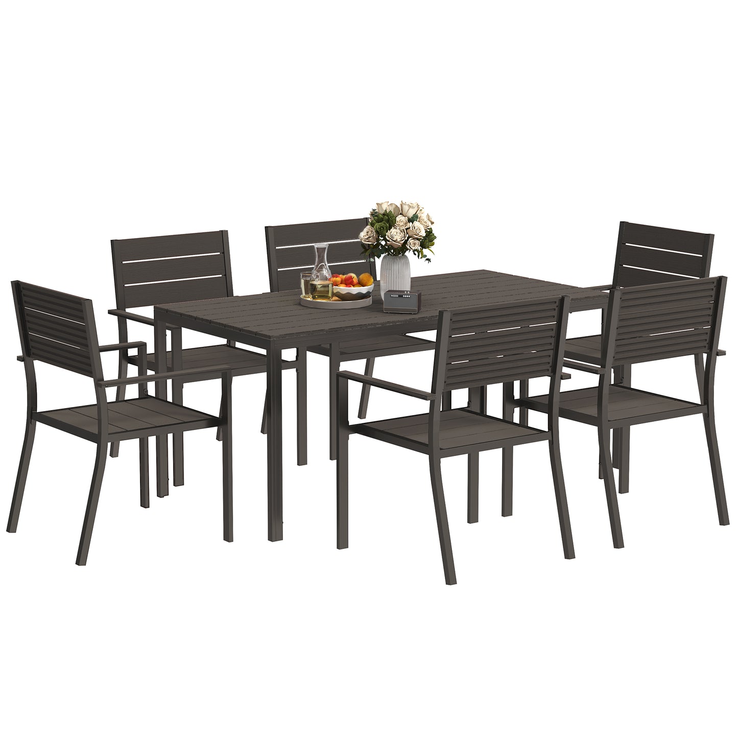 Outsunny Seven-Piece Outdoor Dining Set - Brown
