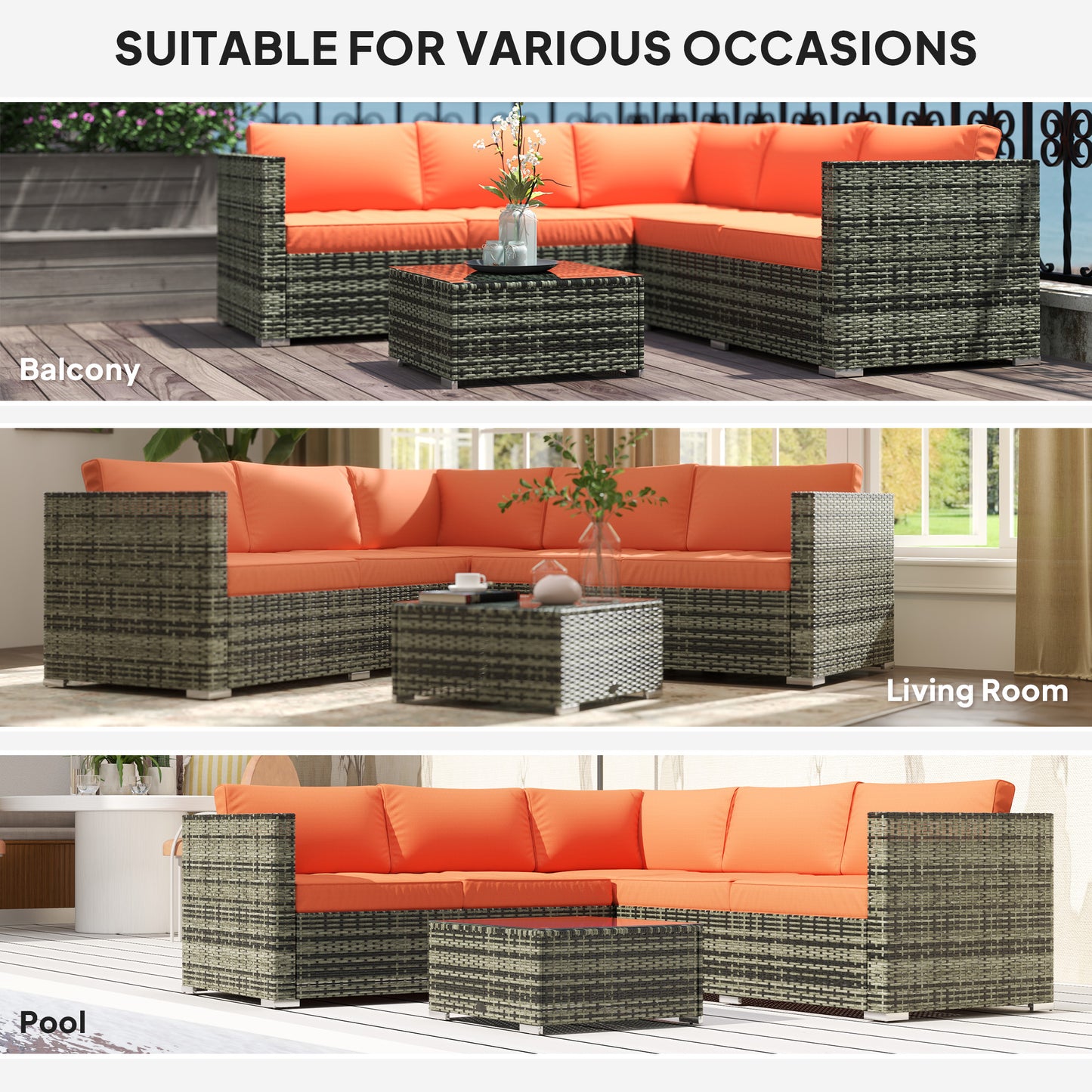 Outsunny Four-Piece Rattan Sofa Set - Orange/Grey