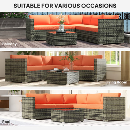 Outsunny Four-Piece Rattan Sofa Set - Orange/Grey