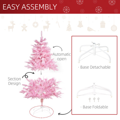 HOMCOM 4FT Pop-up Artificial Christmas Tree Holiday Xmas Holiday Tree Decoration with Automatic Open for Home Party, Pink