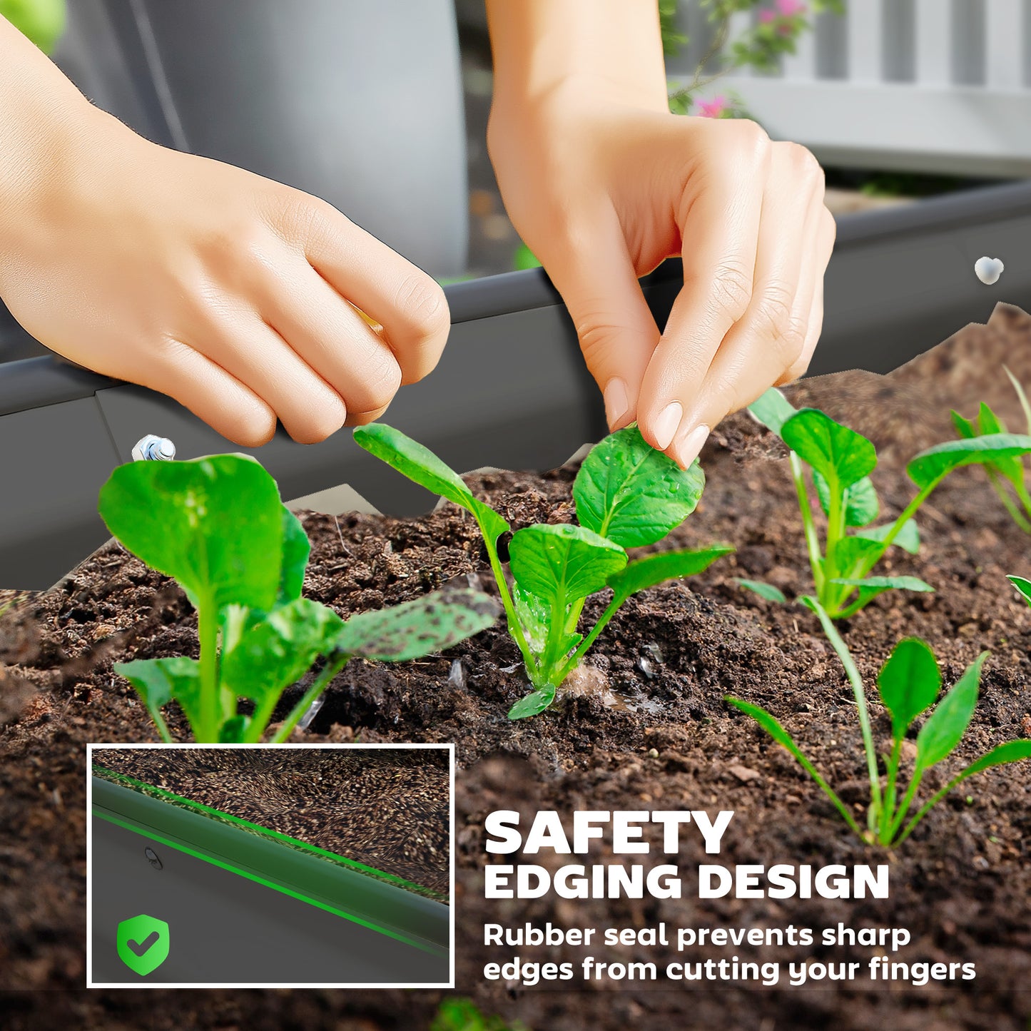 Outsunny Set of Two 181 x 93cm Steel Planters - Dark Grey