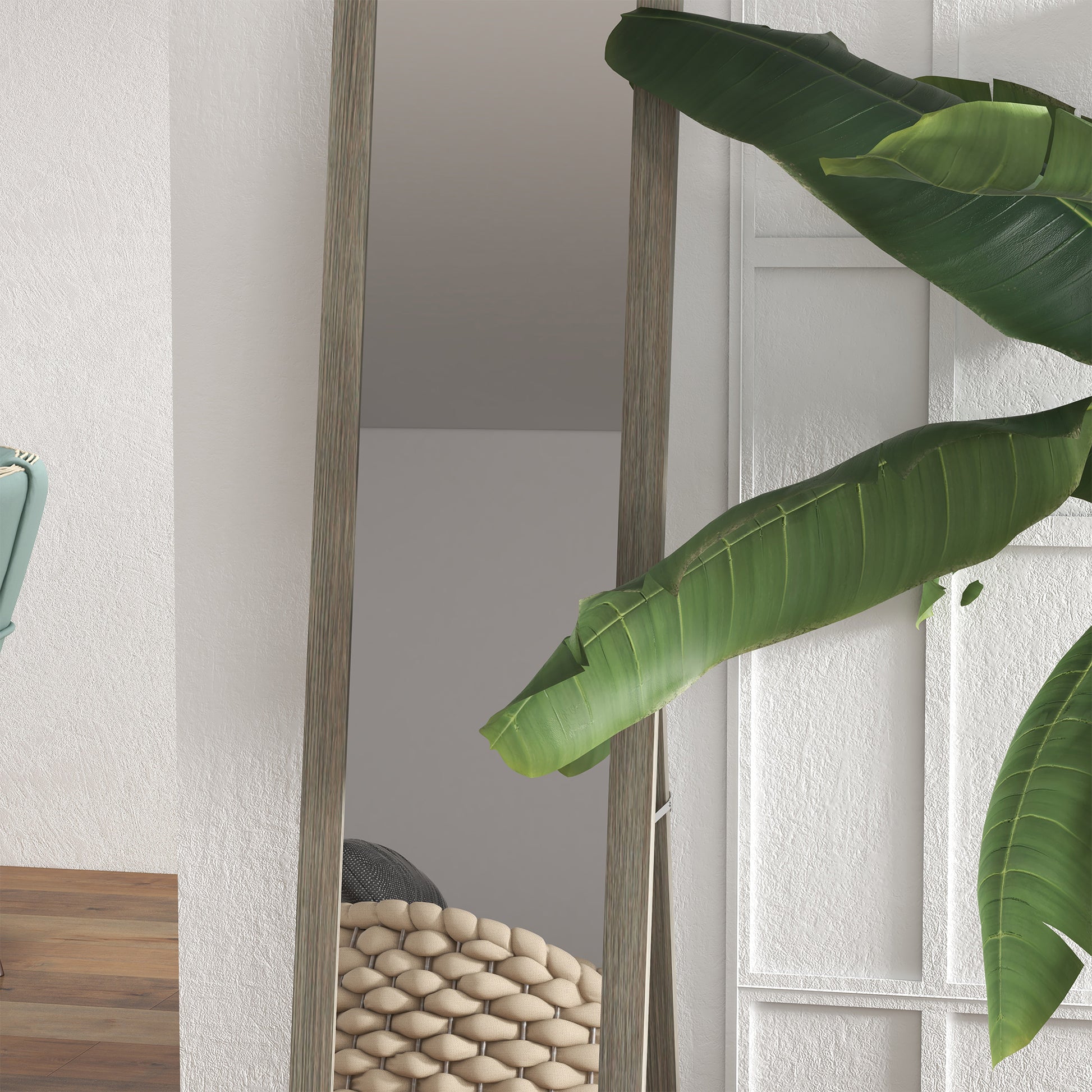 HOMCOM Rustic Full Length Mirror, Hanging and Freestanding Floor Mirror, Farmhouse Decorative Wall Mirror, for Living Room, Bedroom, 155 cm, Grey