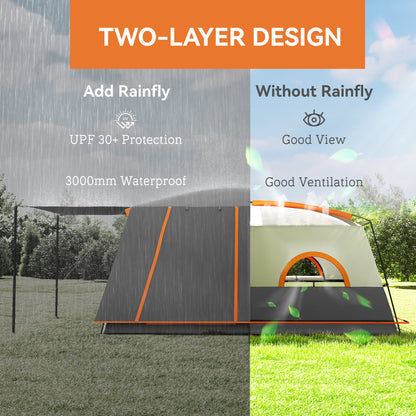 Outsunny 4-6 Man Camping Tent, Double Layer Tunnel Tent with Porch, Living Area and 2 Bedrooms, Sewn in Groundsheet, 3000mm Waterproof and UPF 30+, Portable with Bag, Grey