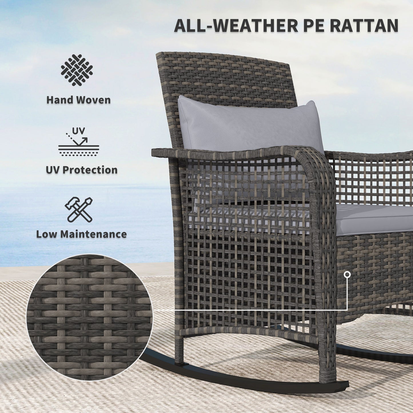 Outsunny Rattan Rocking Chair - Light Grey