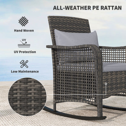 Outsunny Rattan Rocking Chair - Light Grey