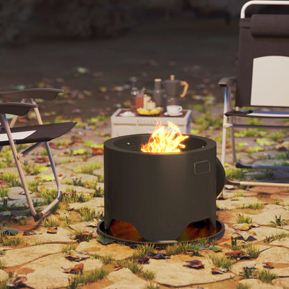 Outsunny Outdoor Round Fire Pit with Lid and Fire Poker - Black