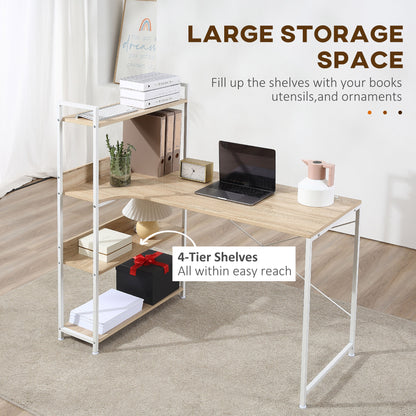 HOMCOM Retro Industrial Computer Desk Home Office Table with 4-Tier Storage Shelf Metal Frame Computer Workstation for Home Office, Oak