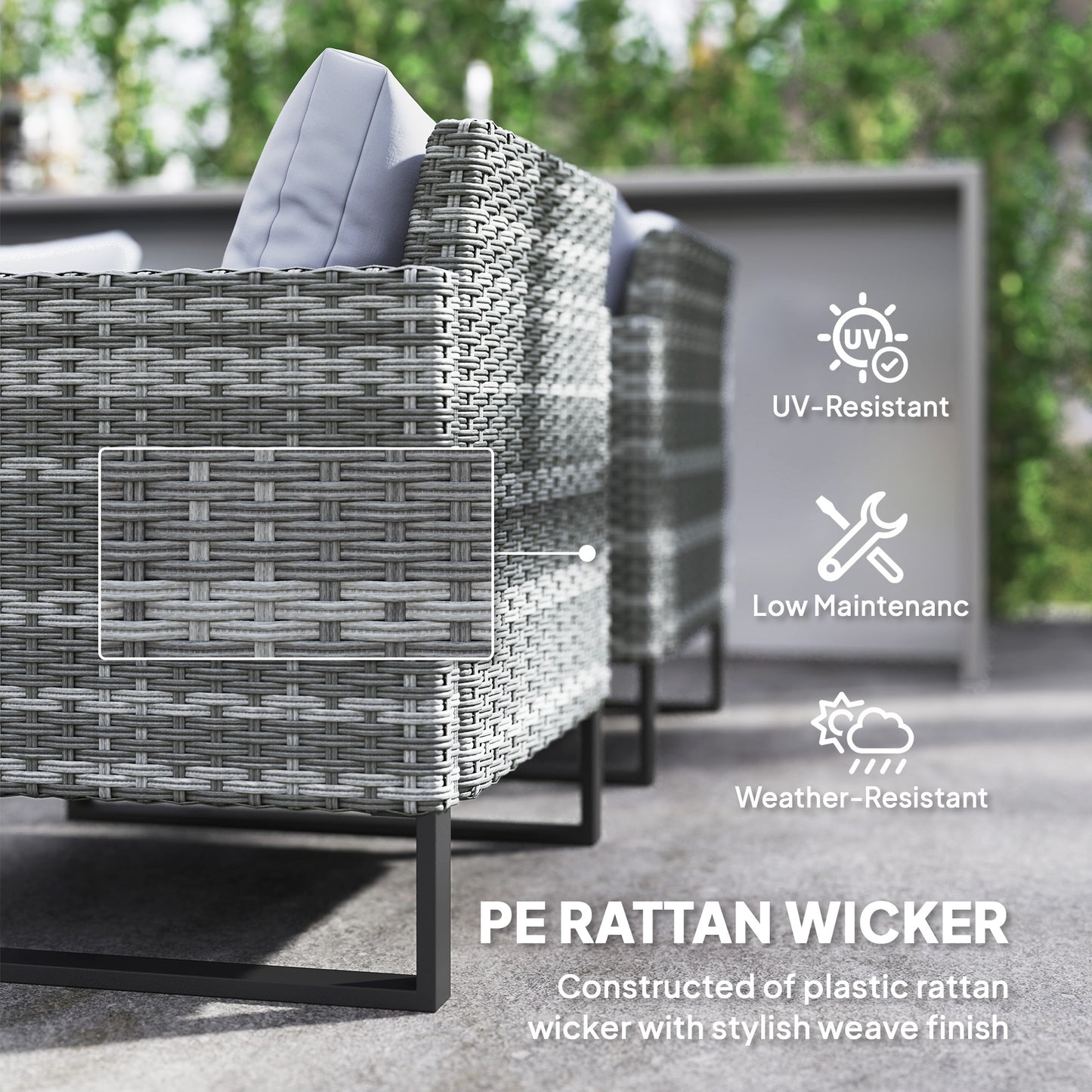 Outsunny 9 Piece Rattan Garden Furniture Set, 8 Seater Garden Corner Sofa with Cushions and Glass Top Table, Sectional Outdoor Furniture Conservatory Set for Patio, Light Grey