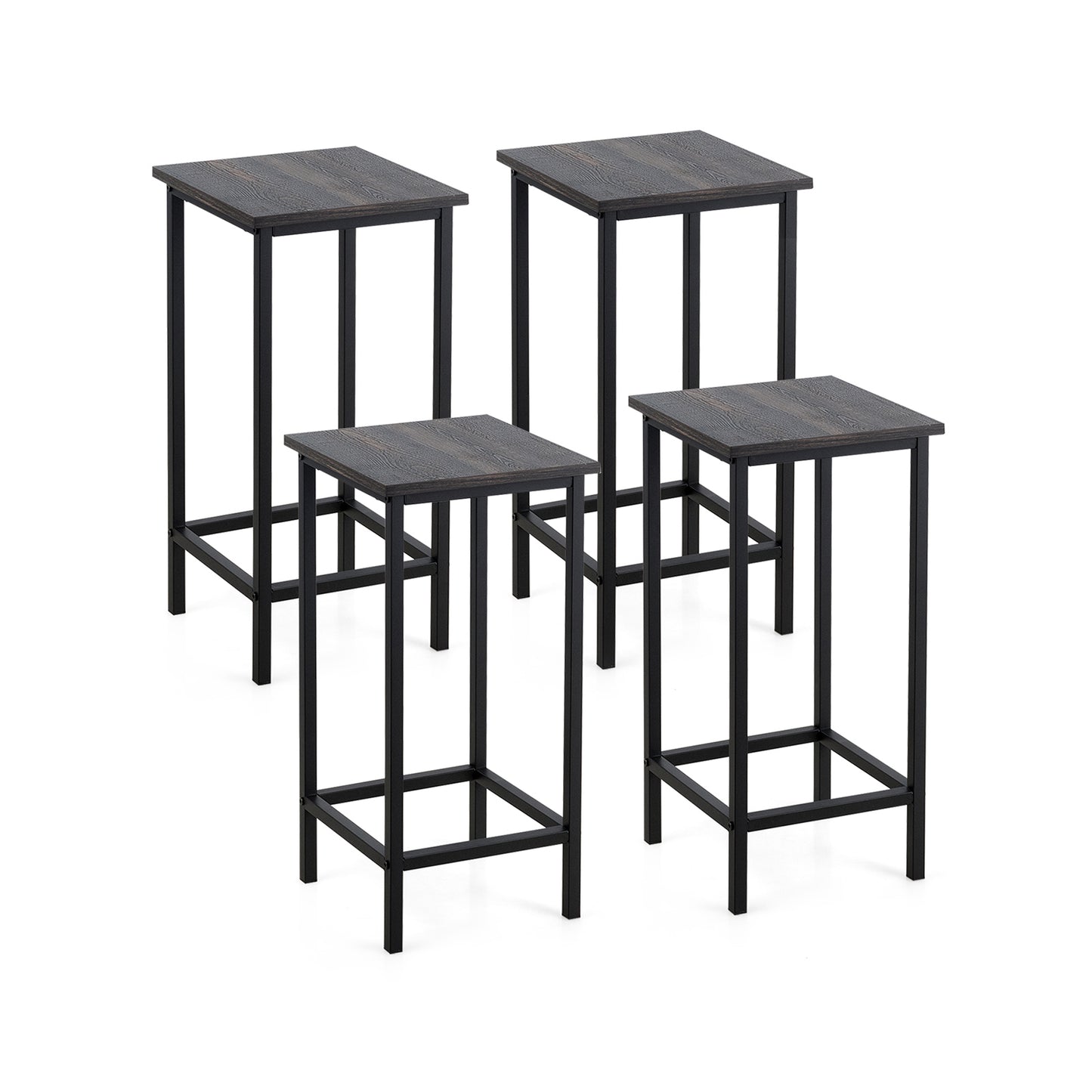 4 Pieces Industrial High Counter Backless Bar Stool Set-Dark Brown