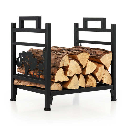 Decorative Firewood Rack with Side Handles and Adjustable Footpads