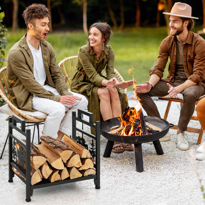 Decorative Firewood Rack with Side Handles and Adjustable Footpads
