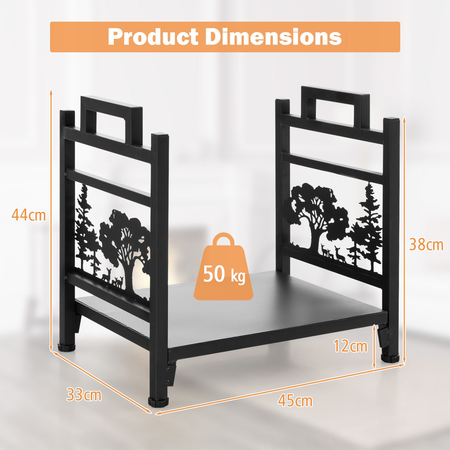 Decorative Firewood Rack with Side Handles and Adjustable Footpads