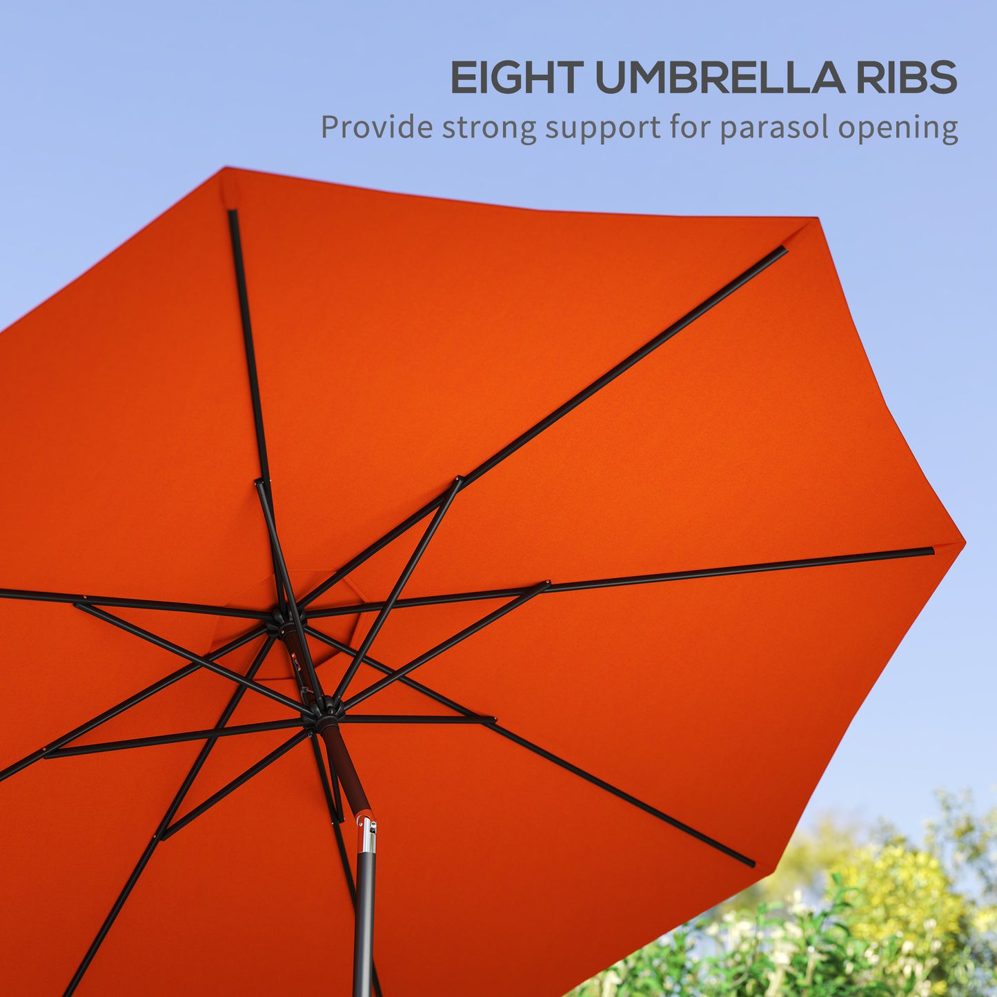 Outsunny 3(m) Garden Parasol Umbrellas, Outdoor Sun Shade with 8 Ribs, Tilt and Crank Handle for Balcony, Bench, Garden, Orange