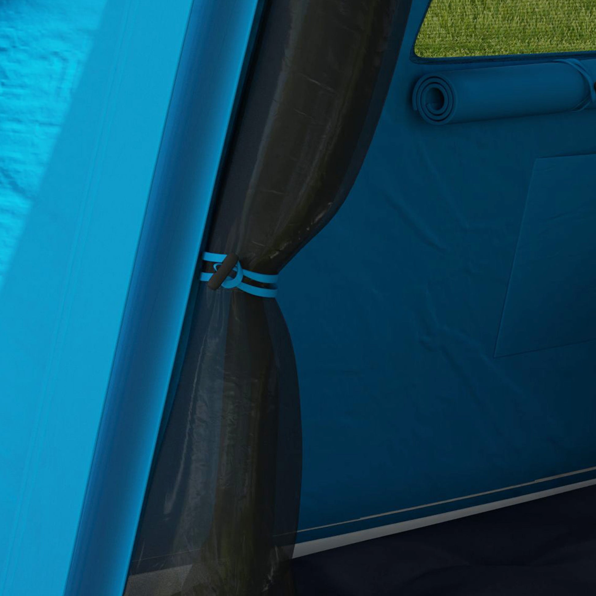 Outsunny Inflatable Camping Tent w/ Hand Pump, Easy Setup 1/2 Person Blow Up Tent Waterproof 190T Taffeta w/ Mesh Windows, Doors and Carry Bag, Light Blue