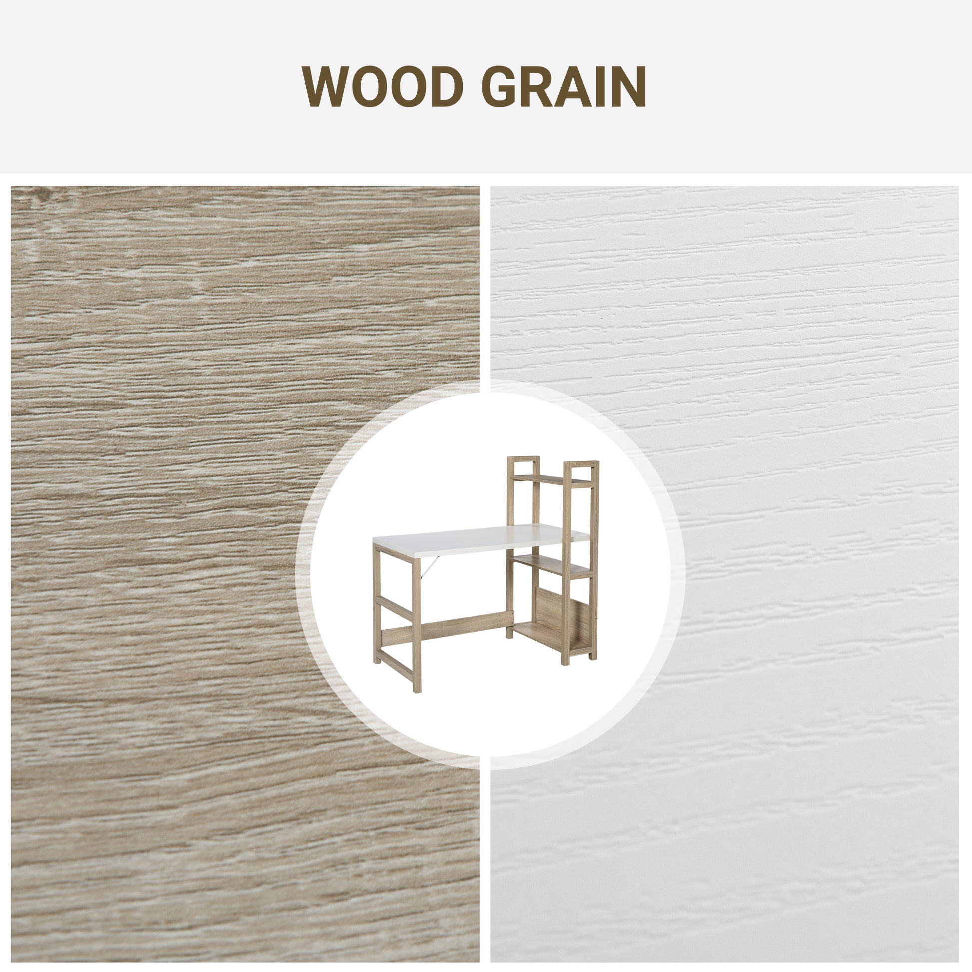 HOMCOM Computer Desk with shelves Office Desk Workstation?Writing Desk Computer PC Laptop Table Workstation, White Wood Grain