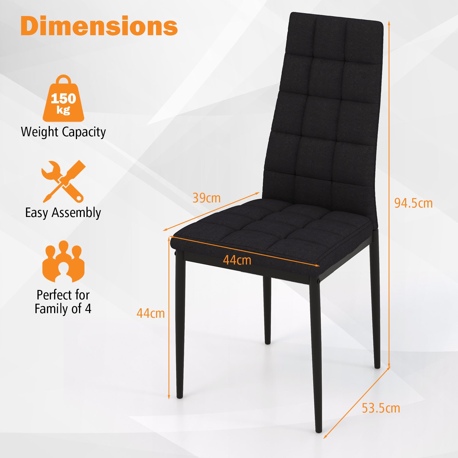 Dinging Chair Set of 4 with Ergonomic Backrest and Anti-slip Foot Pad-Black
