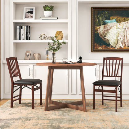 Folding Dining Chair Set of 2 with Padded Seat and Rubber Wood Frame-Brown