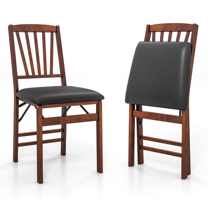Folding Dining Chair Set of 2 with Padded Seat and Rubber Wood Frame-Brown