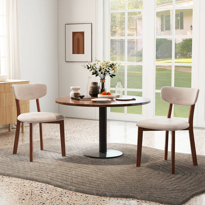 Upholstered Mid-Back Chairs with Solid Rubber Wood Frame-Beige