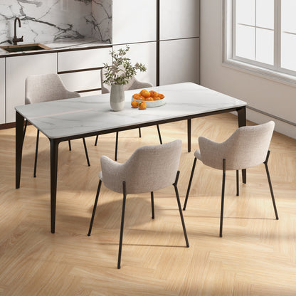 Dining Chairs Set of 2 Upholstered Accent Chairs with Curved Backrest-Beige