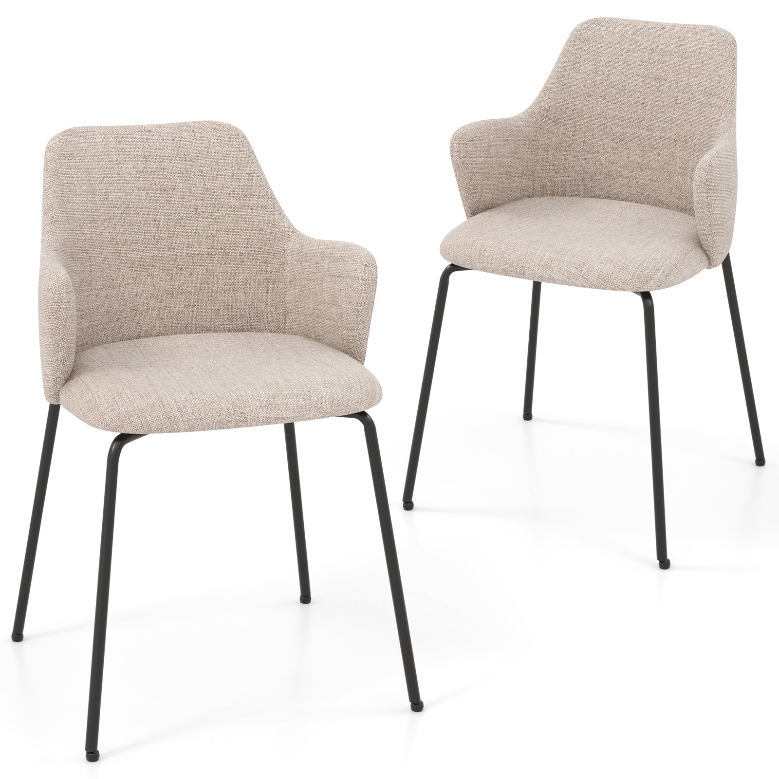 Dining Chairs Set of 2 Upholstered Accent Chairs with Curved Backrest-Beige