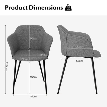 Dining Chairs Set of 2 with Ergonomic Backrest Design and Wide Armrest-Dark Grey