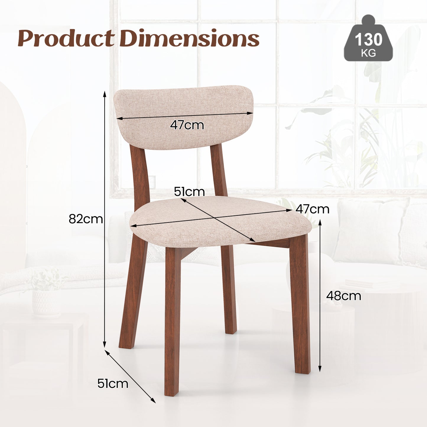 Upholstered Mid-Back Chairs with Solid Rubber Wood Frame-Beige