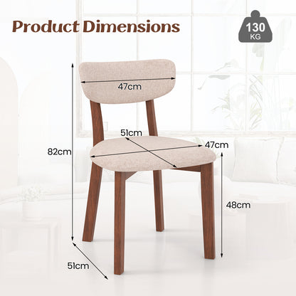 Upholstered Mid-Back Chairs with Solid Rubber Wood Frame-Beige