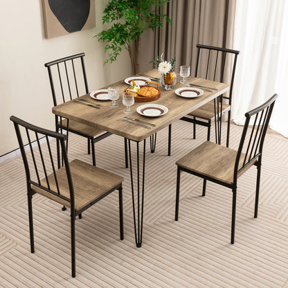 5-Piece Dining Table Set for 4 with Metal Frame for Home Restaurant-Natural