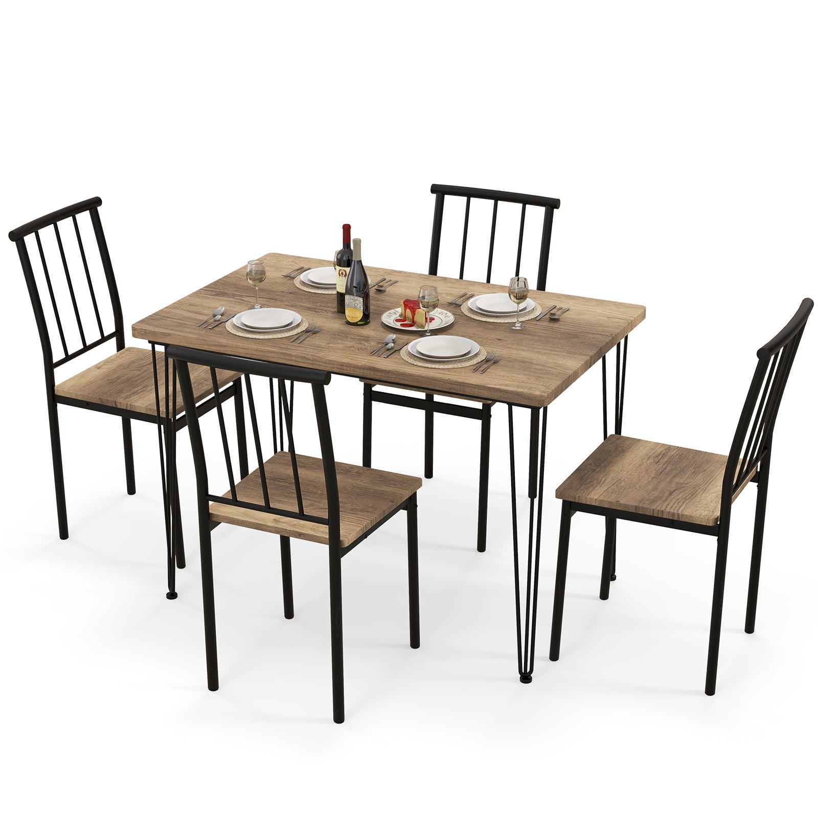 5-Piece Dining Table Set for 4 with Metal Frame for Home Restaurant-Natural
