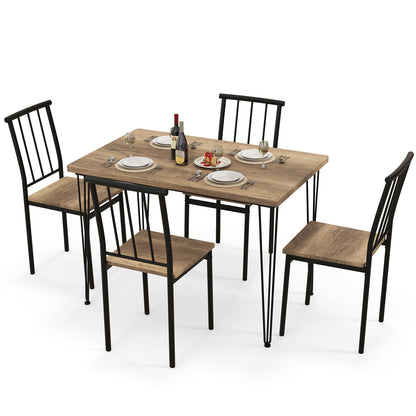 5-Piece Dining Table Set for 4 with Metal Frame for Home Restaurant-Natural