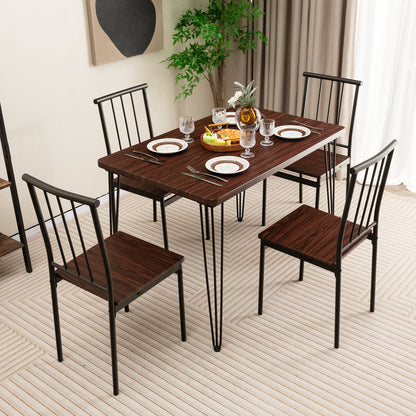 5-Piece Dining Table Set for 4 with Metal Frame for Home Restaurant-Walnut