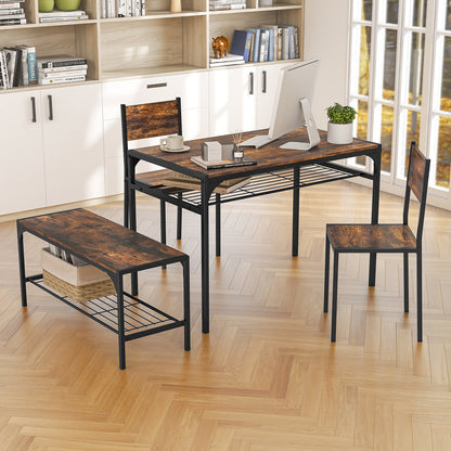 Dining Table Set for 4 with Storage Racks and Metal Frame-Rustic Brown