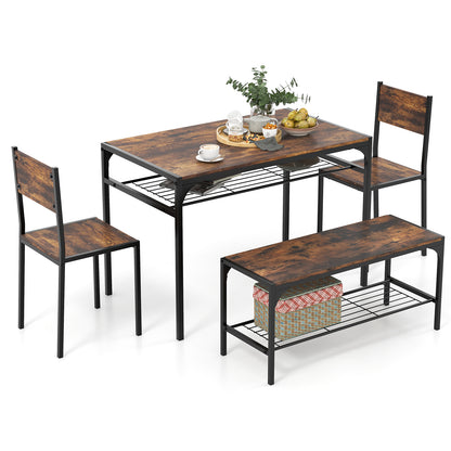 Dining Table Set for 4 with Storage Racks and Metal Frame-Rustic Brown