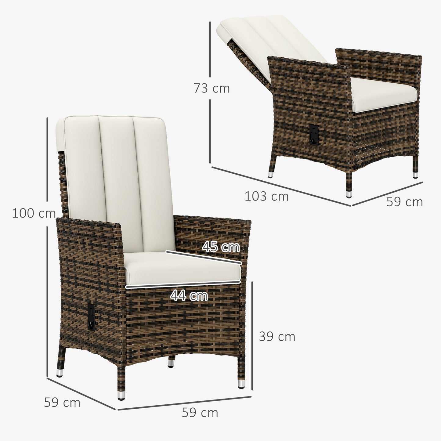 Outsunny 105°-150° Reclining Rattan Chair - Cream
