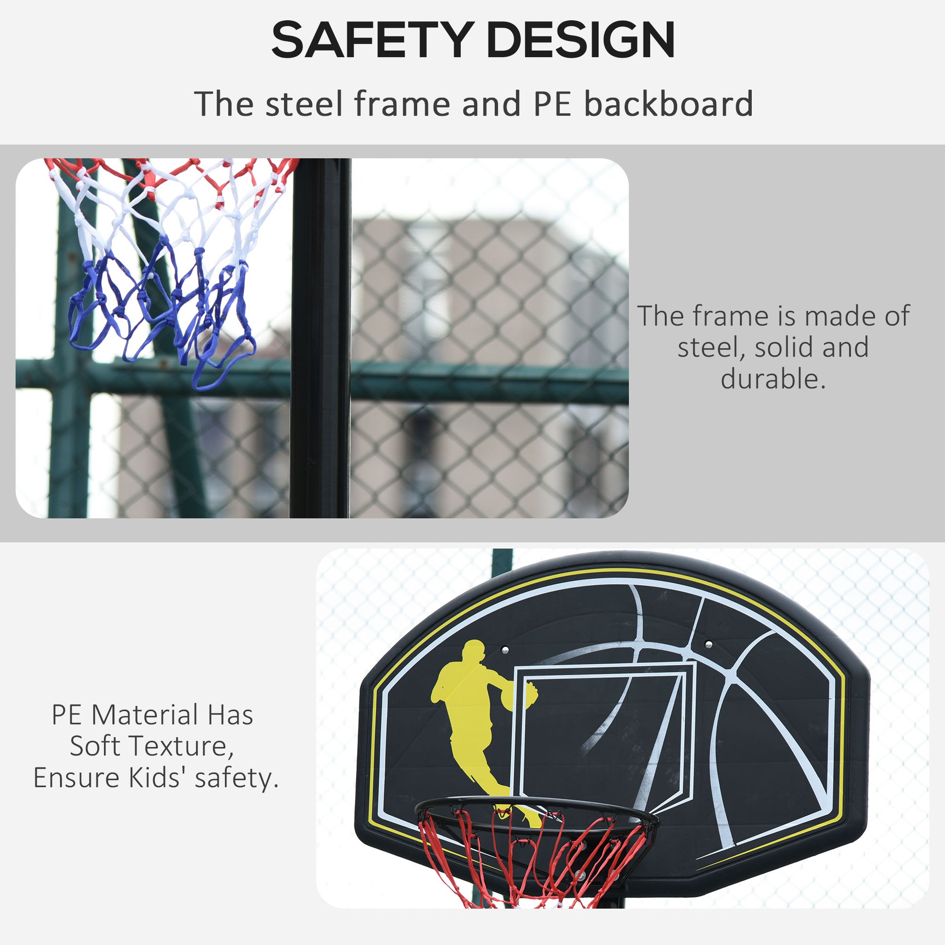 HOMCOM Fully Adjustable Free Standing Portable Basketball Stand Garage Net Hoop Backboard Outdoor Adult Senior Sports Fun Games w/ Wheels