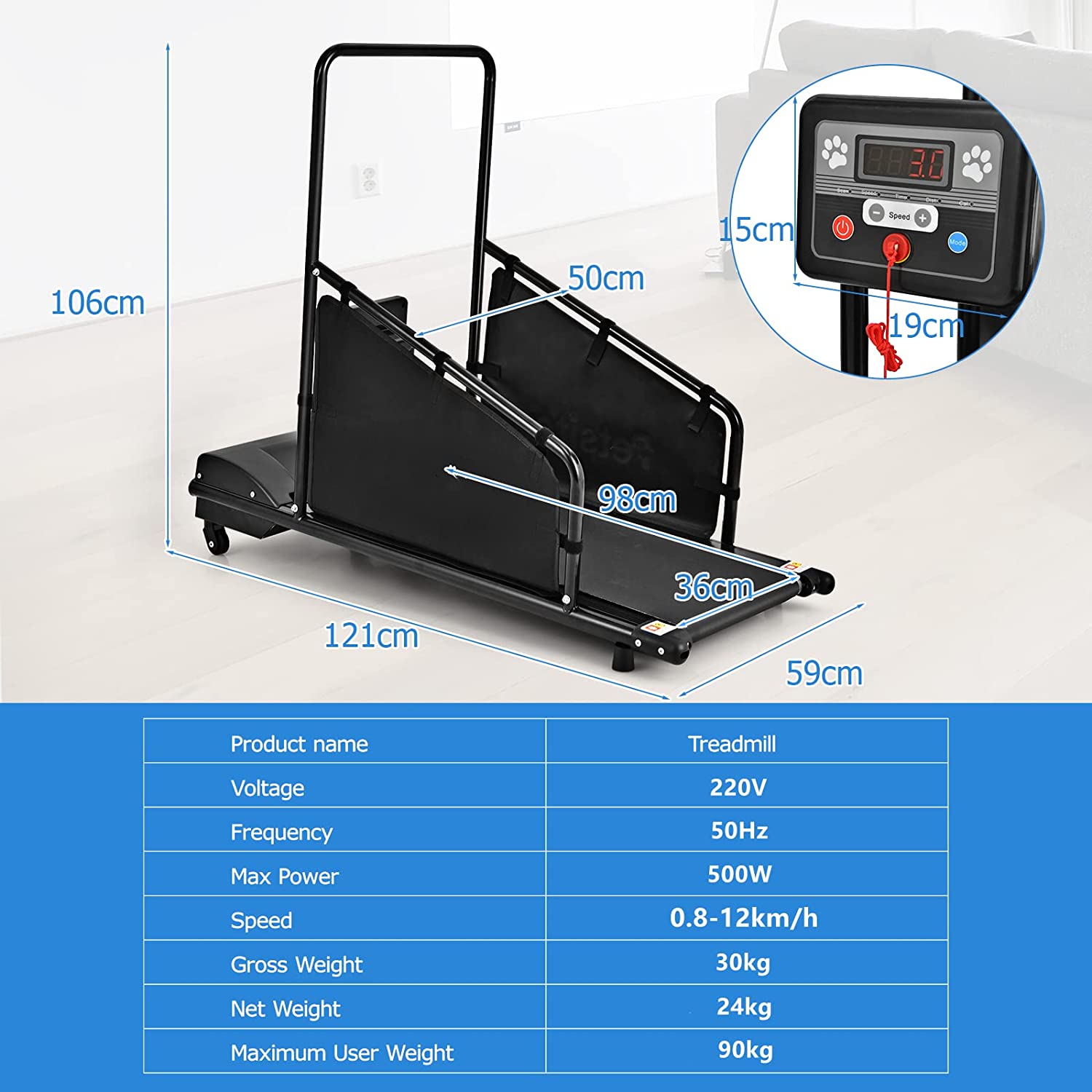 Dog Treadmill with Remote Control and Display Screen