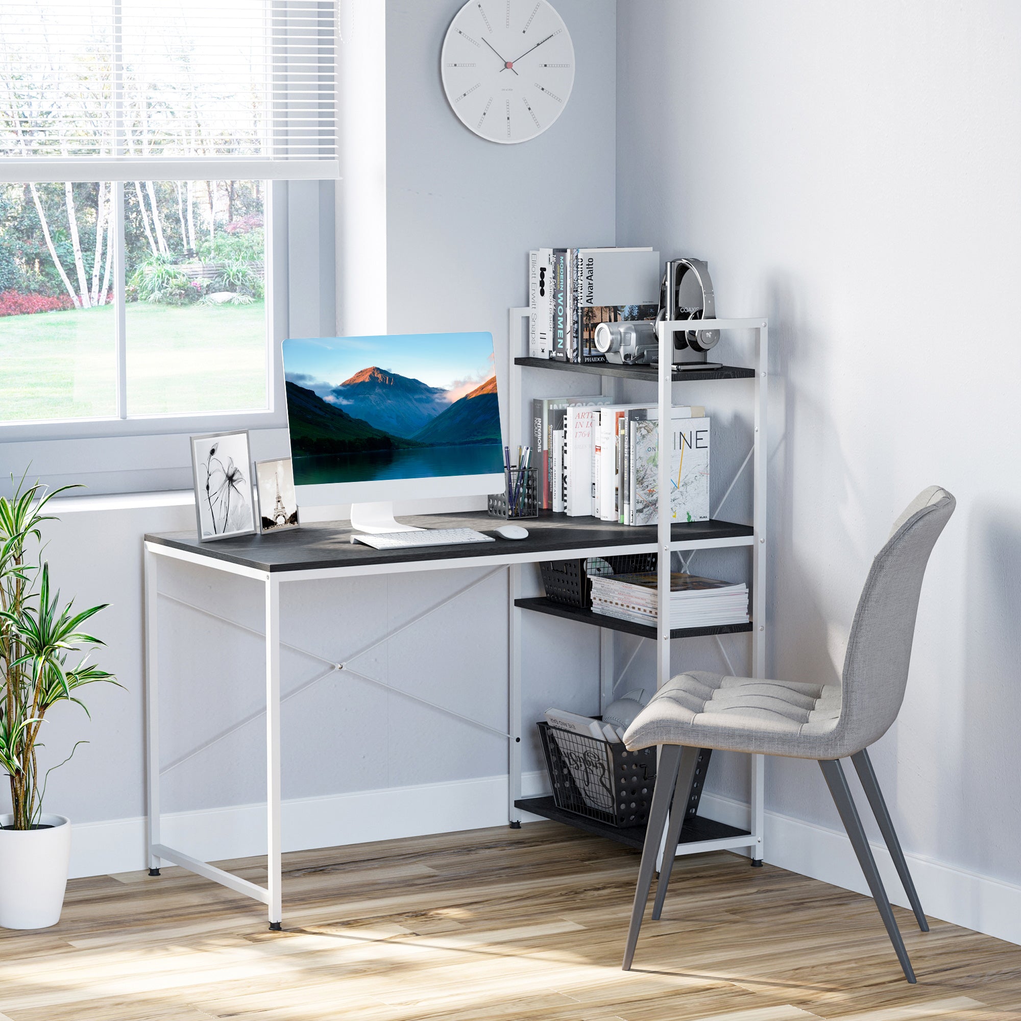 HOMCOM Computer Desk PC Table Study Workstation Home Office with 4-tie ...