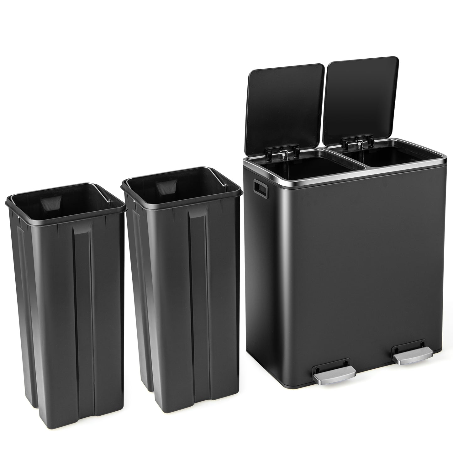Double Recycle Pedal Bin wth Dual Removable Compartments-Black