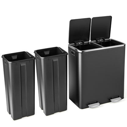 Double Recycle Pedal Bin wth Dual Removable Compartments-Black