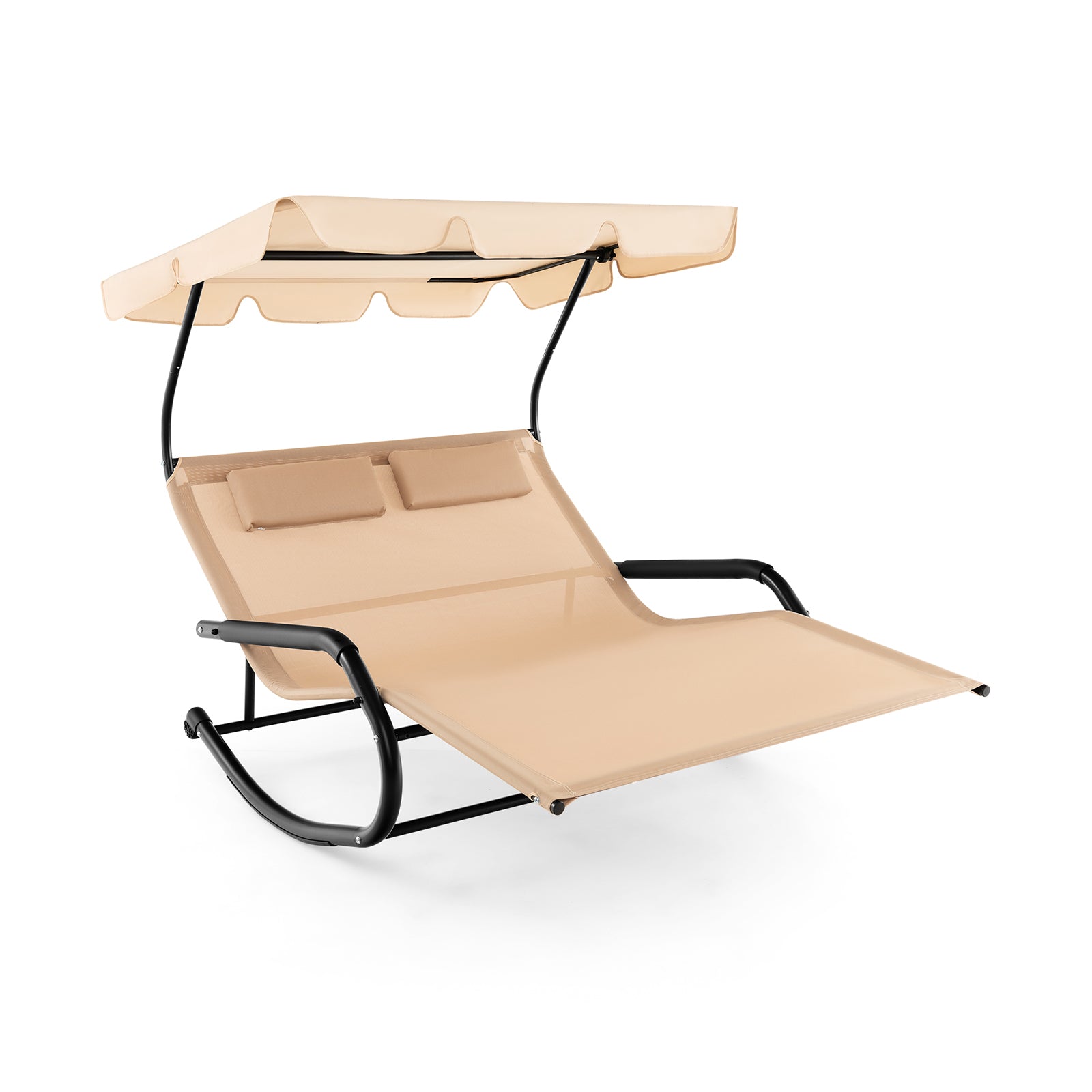 Patio 2-Person Rocking Sun Lounger with Sun Shade and Wheels-Beige ...