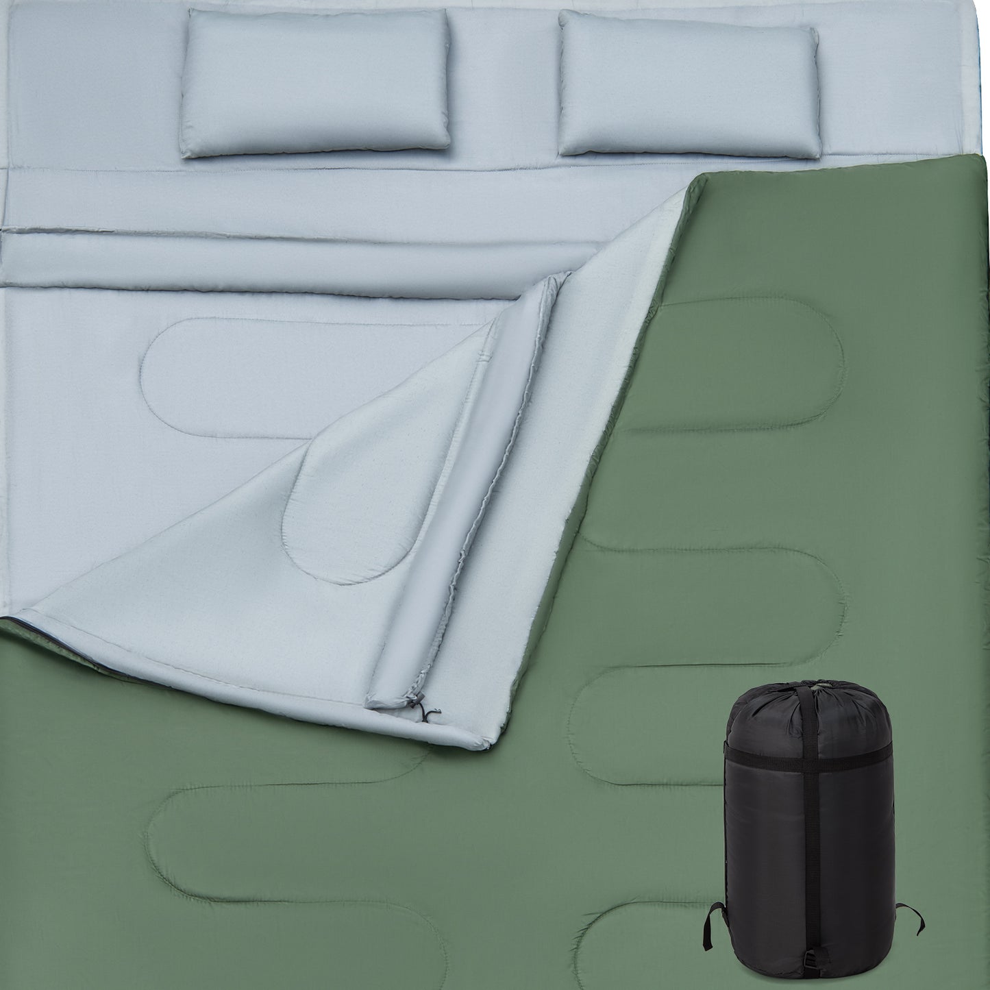 Double Sleeping Bag Extra Large Waterproof with Carrying Bag-Green