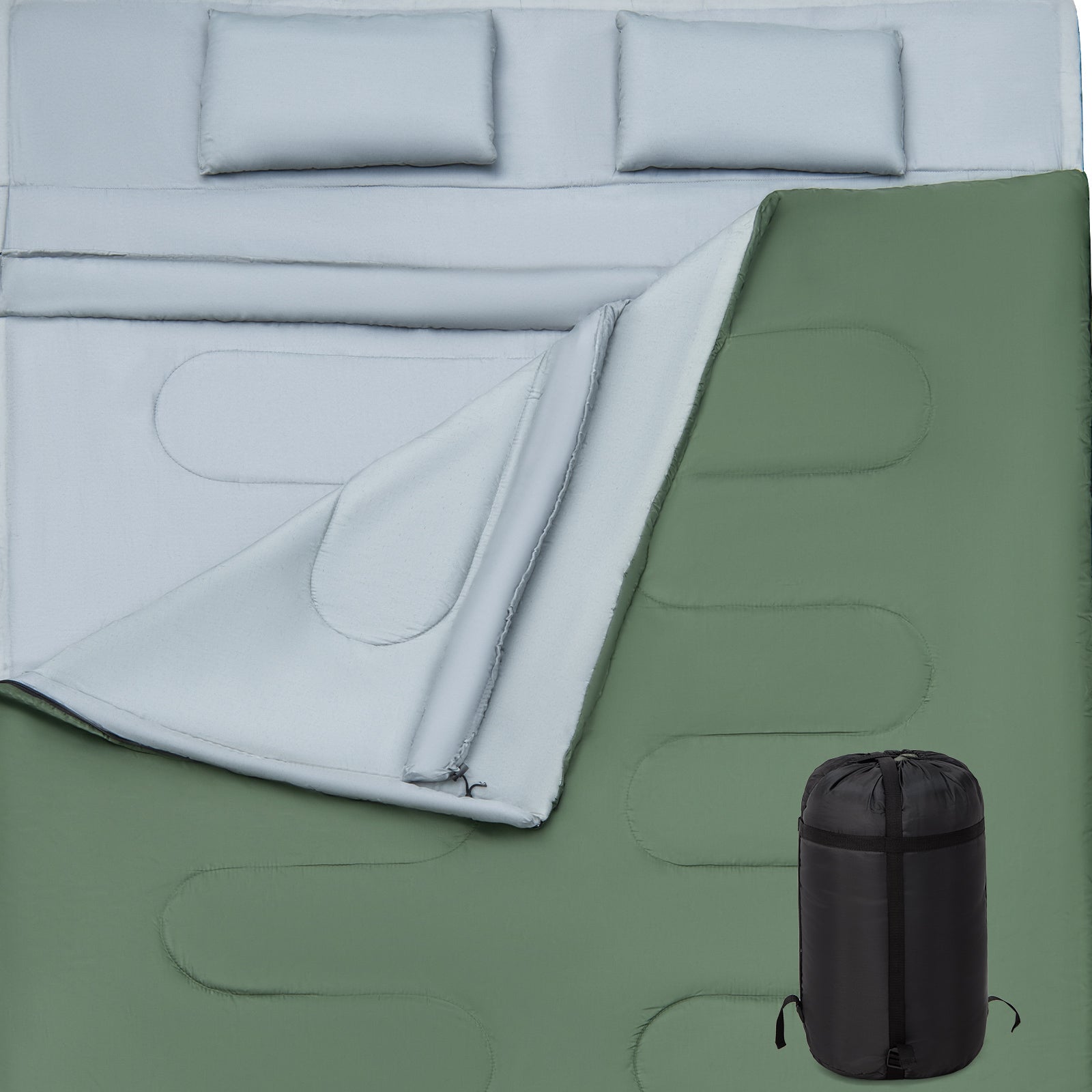 Double Sleeping Bag Extra Large Waterproof with Carrying Bag-Green