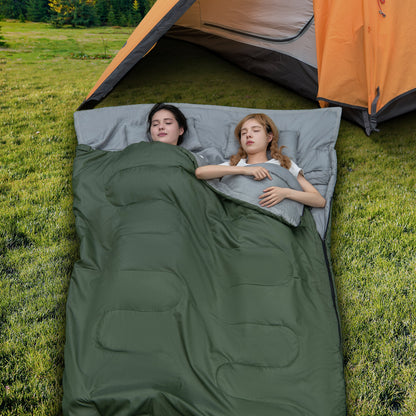 Double Sleeping Bag Extra Large Waterproof with Carrying Bag-Green
