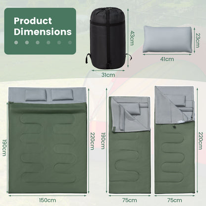 Double Sleeping Bag Extra Large Waterproof with Carrying Bag-Green