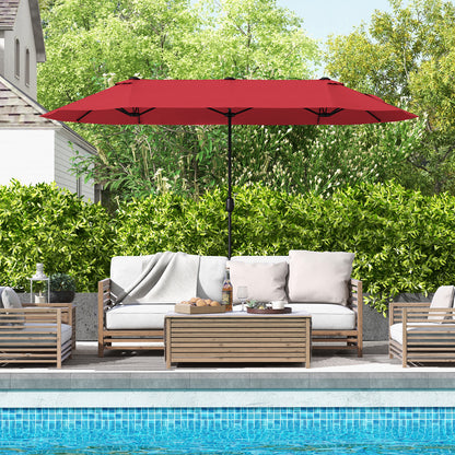 4m Double-sided Patio Umbrella with Crank Handle for Garden Pool Backyard-Wine