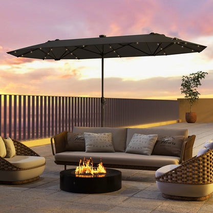 400cm Double-sided Patio Umbrella with Solar Lights-Grey