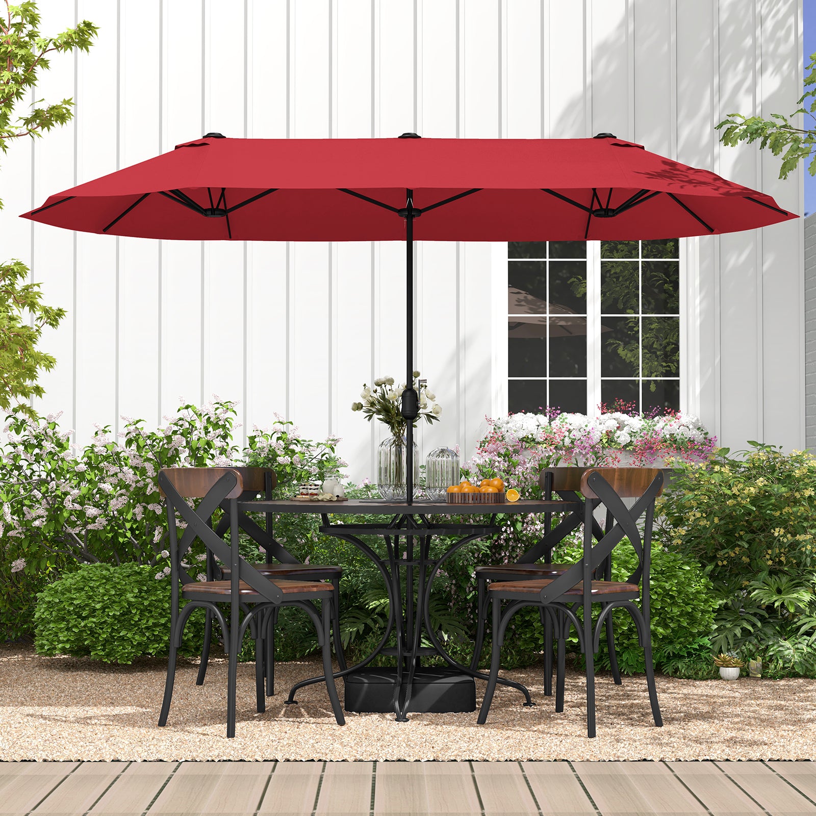 4m Double-sided Patio Umbrella with Crank Handle for Garden Pool Backyard-Wine