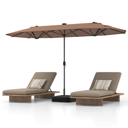 400cm Double-sided Patio Umbrella with Solar Lights-Tan