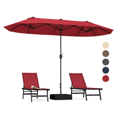 4m Double-sided Patio Umbrella with Crank Handle for Garden Pool Backyard-Wine